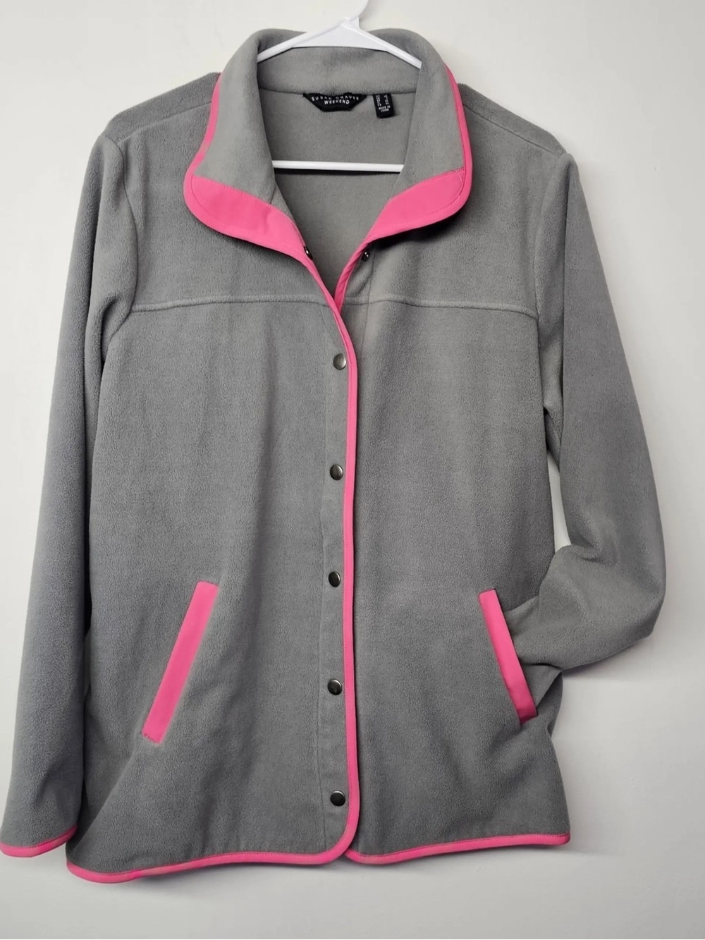 Susan Graver Gray Fleece Jacket with Pink Trim